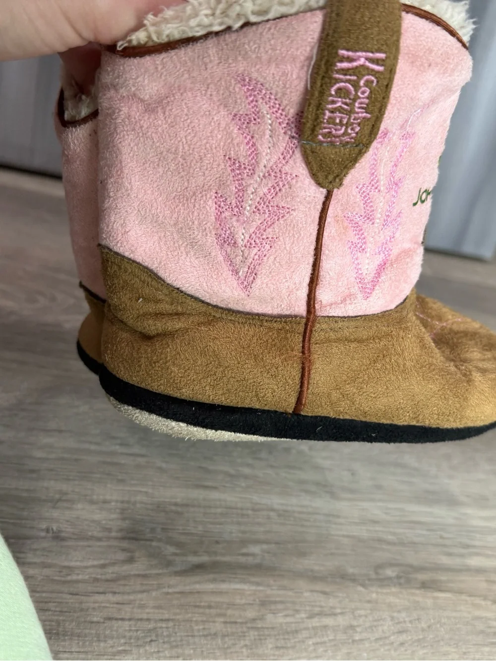 John Deere Pink and Brown Kids One-Piece Boot Slippers